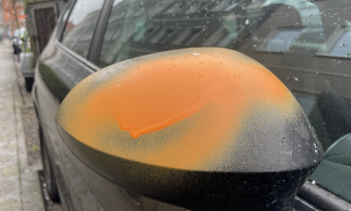 Einer der angesprühten Außenspiegel.