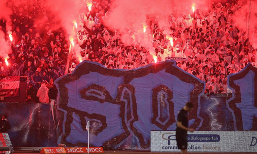 FCM-Fans mit Pyrotechnik beim Spiel gegen Dynamo Dresden am 26.01.2026