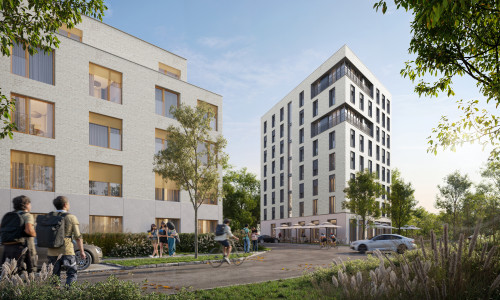 Visualisierung Wohncarrée am Nordanger, Apartmenthaus und Wohnturm.