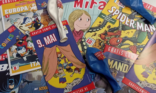Donald Duck, Spidermann und andere Figuren freuen sich auf viele Comic-Fans. 