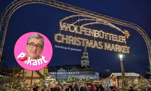 Zelebrieren wir bald den Wolfenbütteler Christmas Market? Das fragt sich Bürgermeister a.D. und regionalHeute.de Kolumnist Thomas Pink. Das Symbolbild zeigt eine mittels KI veränderte Aufnahme des Zugangs zum Wolfenbütteler Weihnachtsmarkt.