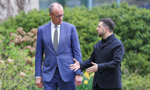Friedrich Merz und Wolodymyr Selenskyj am 14.04.2026