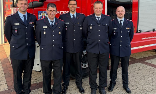 v.l.n.r: Ortsbrandmeister Niko Walther. Leiter Altersabteilung Philipp Eichler, Pressesprecher Alexander Weis, Leiter Kinderfeuerwehr Sebastian Straka. stellvertretende Ortsbrandmeister Jan Lachmann.