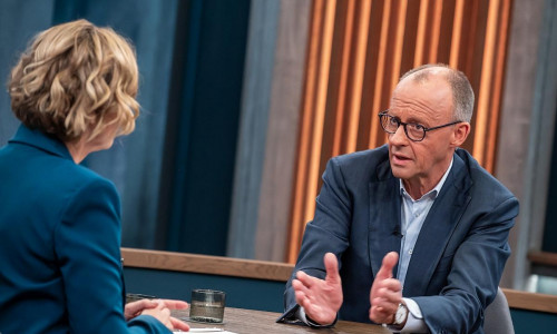 Caren Miosga und Friedrich Merz am 03.05.2026