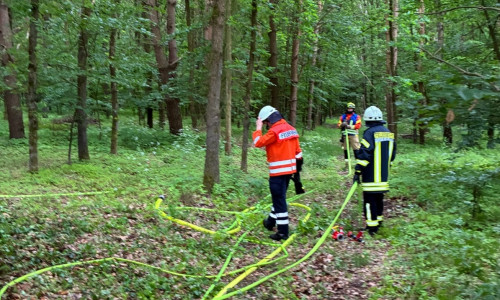 Die Feuerwehrkräfte bauten über 1000 Meter eine Leitung zur Wasserversorgung an die Einsatzstelle auf.