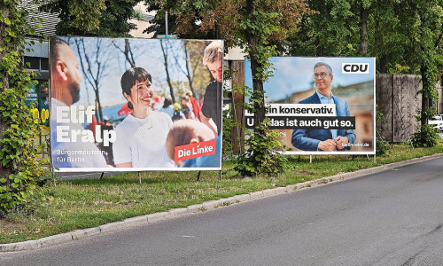 Wahlplakate von Linkspartei und CDU für die Abgeordnetenhauswahl 2026(Archiv)
