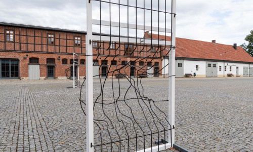 Verbeulte Gitter sorgen auf dem Schlosshof Salder für Aufsehen