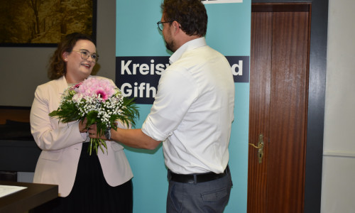 Kreisvorsitzender Frederick Meyer gratuliert Lena-Sophie Laue MdL