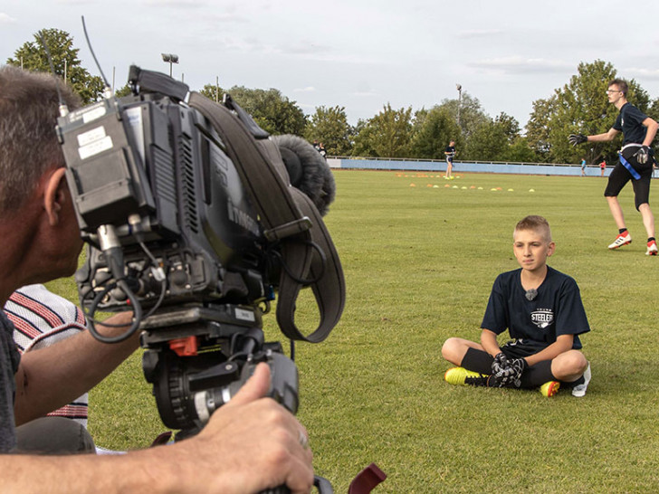 Interviewpartner: Runningback Fabian bringt es bisher auf 17 Touchdowns. Foto: Rudolf Karliczek