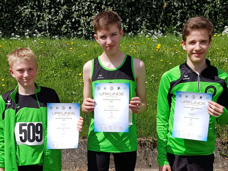 v.l.: Luis Lüttich, Mika Hopp, Jakob Deitzner Drei der erfolgreichen Vierkämpfer Foto: LG Nordharz