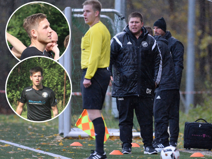 Geht in seine zweite Saison mit Lengede: Dennis Kleinschmidt (2.v.l.). Mit dabei sind die Neuzugänge Marc Omelan (oben, klein) und Ermin Balic (darunter, klein). Fotos: Eden, Vollmer