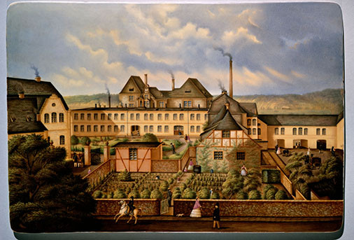 Tableau mit der Porzellanmanufaktur Fürstenberg, Fürstenberg um 1850, Porzellan, Aufglasurfarben.  Foto: Fotowerkstatt, Herzog Anton Ulrich-Museum