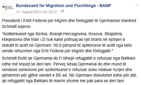 Mit dieser Anzeige warnt das BAMF auf Facebook. Screenshot: Bundesamt für Migration und Flüchtlinge