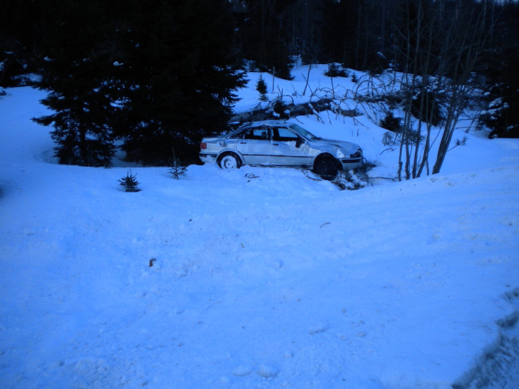 Im Wald blieb das Unfallauto stehen. Foto: Polizei