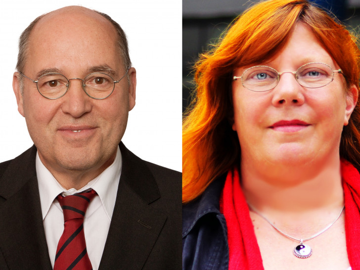 Pia Zimmermann (r.)  will am Mittwoch u.a. mit Gregor Gysi (l.) über das Aufkommen des Rechtspopulismus diskutieren. Fotos: Die Linke