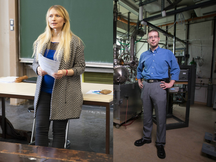 Diplom-Ingenieurin Eugenia Barthelmie erhielt den ersten Platz und Dr. Sebastian Dahle den zweiten Platz des Lehrpreieses 2017. Foto: Clausthal-Zellerfeld