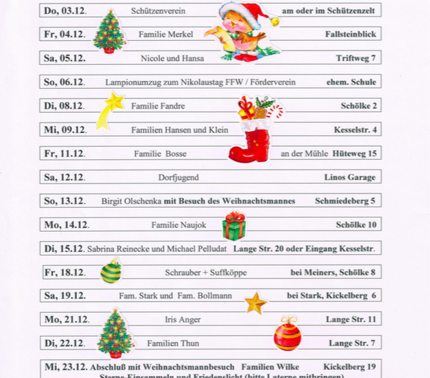 Programm des Lebendigen Adventskalenders in Hedeper, Foto: Privat