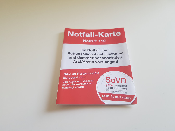 Für einen Notfall sollte man diese Karte immer parat haben. Foto: SoVD Braunschweig