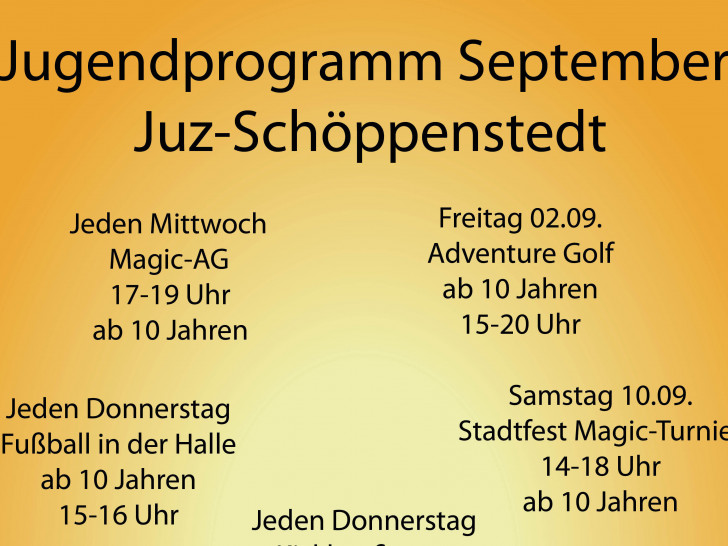 Das Jugendzentrum Schöppenstedt zeigt das Programm für den September. Foto: Jugendzentrum Schöppenstedt