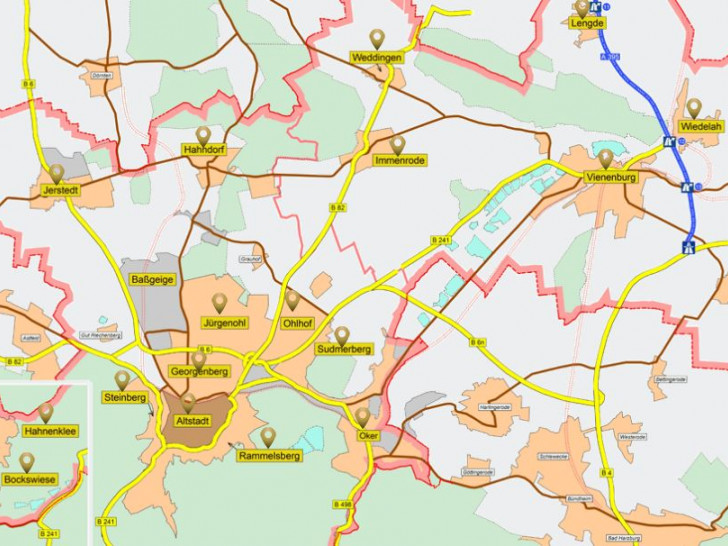 Mittels Übersichtskarte können Interessenten die Suche auf Stadtteile begrenzen. Grafik: Stadt Goslar