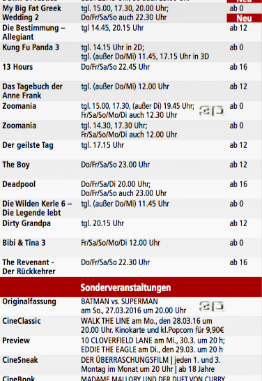 Kinoprogramm vom 24. bis 30. März. Foto: Privat