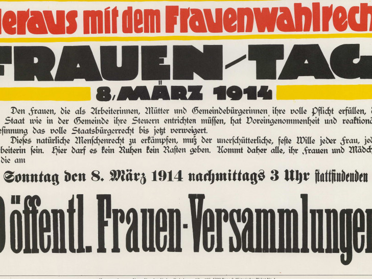 SPD-Plakat zum Internationalen Frauentag am 8. März 1914. Foto: Archiv der sozialen Demokratie der Friedrich-Ebert-Stiftung, SPD/AdsD 6/PLKA000428 