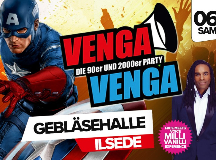 Die 90er und 2000er Party VENGA VENGA gastiert am 06. Oktober in der Gebläsehalle in Ilsede. Grafik: Venga Venga 90er & 2000er
Fun&Bass Events
Riesaer Strasse 7
01558 Großenhain