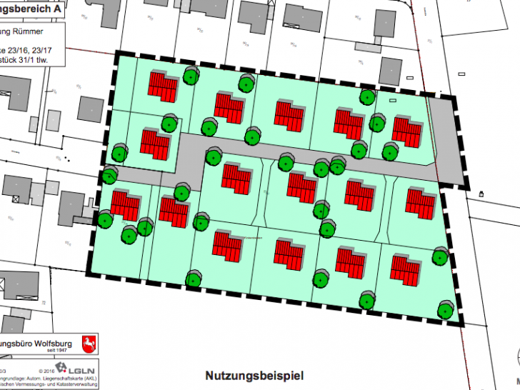 Hier soll das neue Baugebiet entstehen. Karte: Vermessungsbüro Wolfsburg