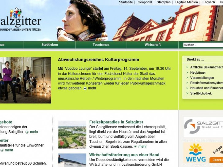 Die Internetseite der Stadt Salzgitter, www.salzgitter.de, konnte im Jahr 2017 rund 15,7 Millionen Seitenaufrufe verzeichnen. Screenshot: Stadt Salzgitter
