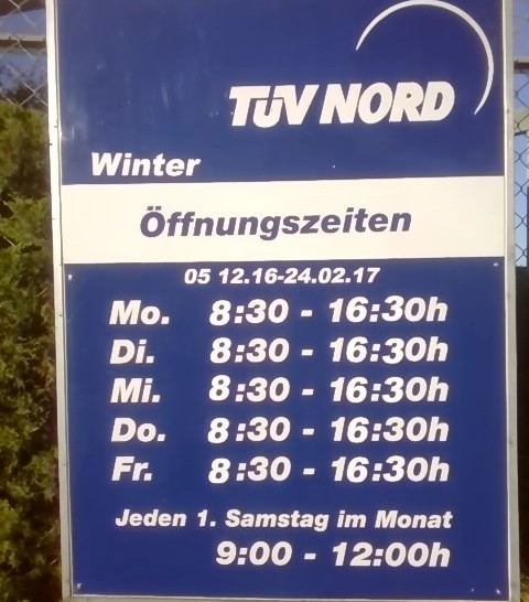 Öffnungszeiten TÜV Nord. Foto: Archiv
