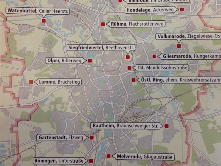 Die geplanten Standorte zur Unterbringung der Flüchtlinge. Foto: Stadt Braunschweig