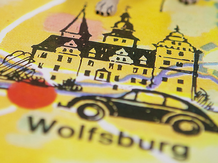 Wolfsburg auf einer Landkarte von 1972. Foto: Stadtmuseum
