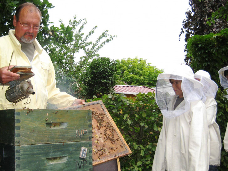 Imker Tostmann zeigt seine Bienen. Foto: Tier- und Ökogarten Peine