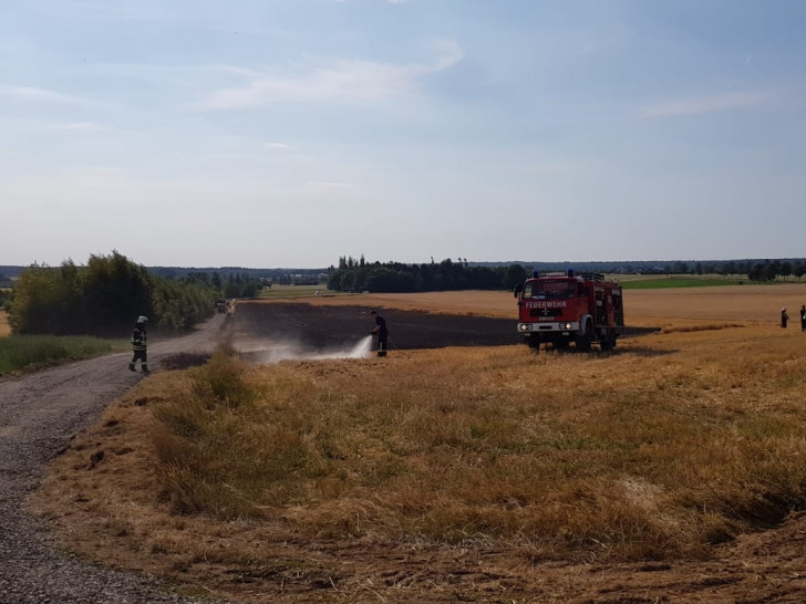 Am Nachmittag geriet ein Feld in der Nähe von Lehre in Brand. Foto: Gemeindefeuerwehr Lehre