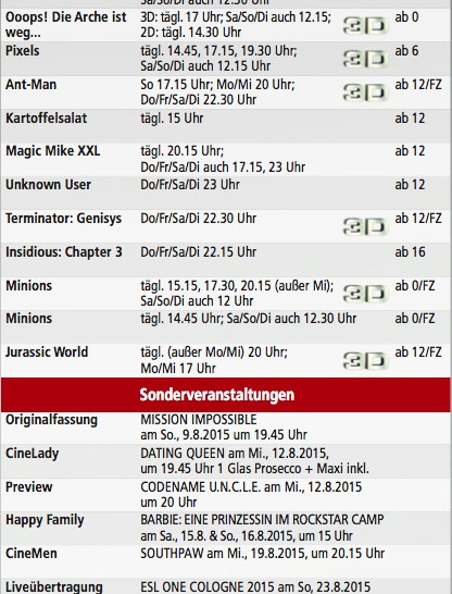 Spielplan Cinestar vom 6. bis 12. August. Foto: Privat
