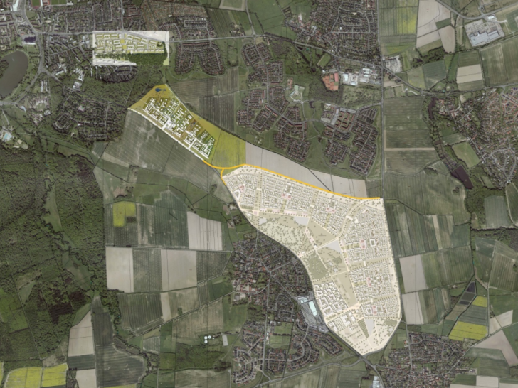 Dimension des neuen Baugebietes. Karte: AG Thomas Schüler Architekten Stadtplaner, Düsseldorf / Faktorgruen, Freiburg