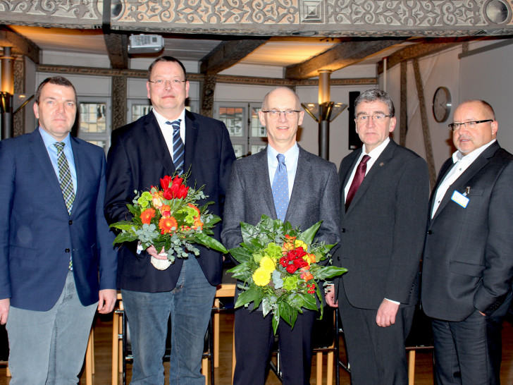 Von links: Axel Burghardt, Dr. Thomas Hockertz, Prof. Dr. Dr. Dirk Hausmann, Bürgermeister Thomas Pink und Ralf Harmel
Foto: Nick Wenkel