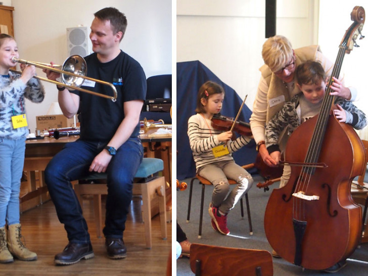 Hier lernen die Kinder an großen Musikinstrumenten. Foto: Bürgerstiftung Braunschweig