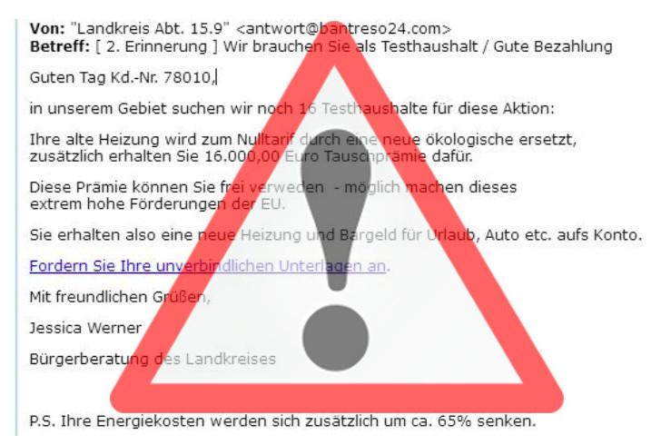 Der Landkreis warnt vor gefälschten Mails die aktuell im Umlauf sind. Grafik: Landkreis Helmstedt/pixabay, Fotomontage: Eva Sorembik 
