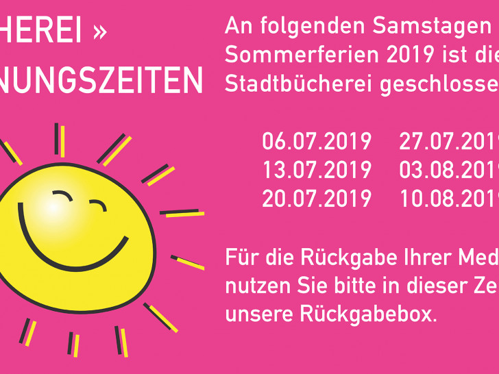 Die Stadt Wolfenbüttel teilt die geänderten Öffnungszeiten der Stadtbücherei in den Sommerferien mit. Grafik: Stadt Wolfenbüttel