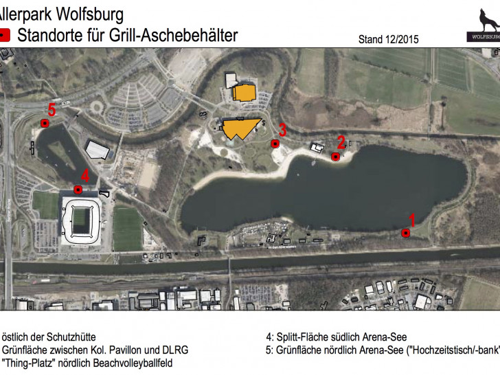 Das Grillen ist an fünf dafür ausgewiesenen Stellen im Allerpark erlaubt. Grafik: Stadt Wolfsburg