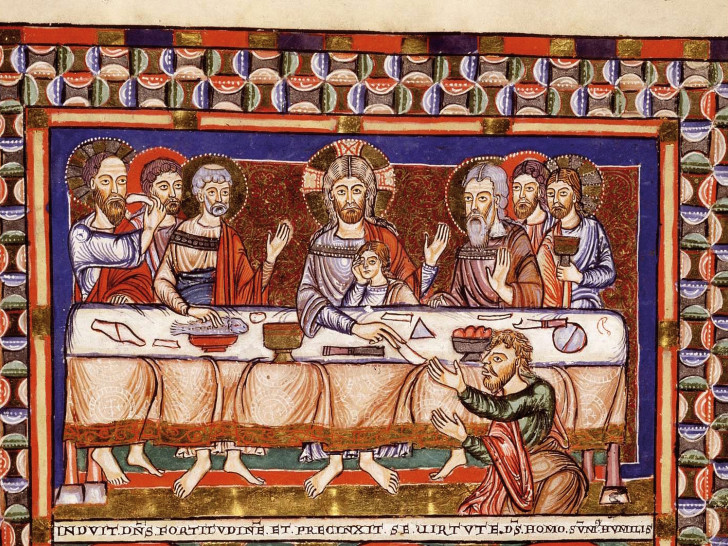 Das Wunder Jesu und die Fußwaschung aus dem Evangeliar Heinrichs des Löwen (um 1180). Foto: Herzog August Bibliothek
