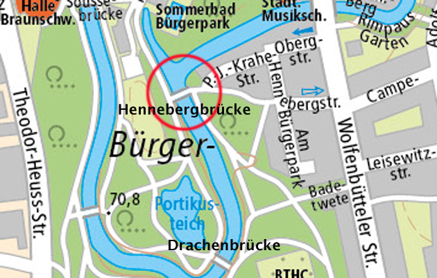 Die Hennerbergbrücke soll bald wieder begehbar sein.  Karte: Stadt Braunschweig