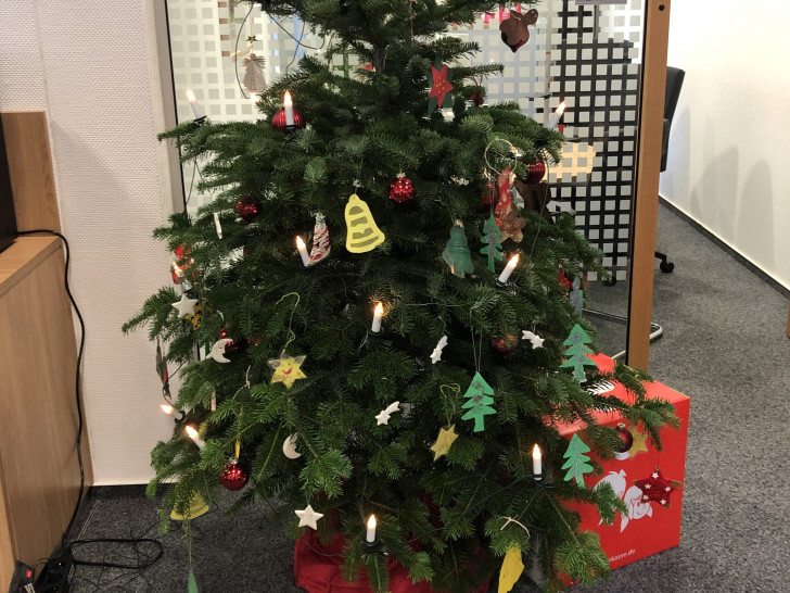 Der geschmückte Weihnachtsbaum in der Sparkassenfiliale in Lehre. Foto: Kita Flechtorf