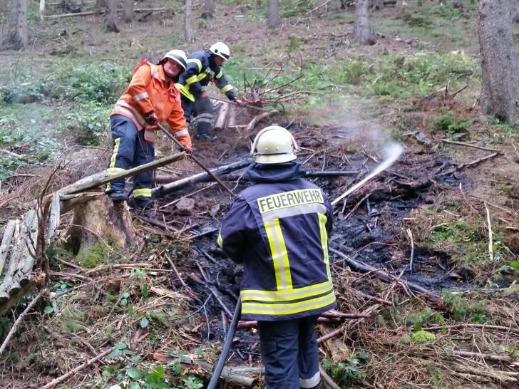 Einsatzkräfte beim Löschen des Flächenbrandes im Dörpketal. Foto: Feuerwehr Goslar