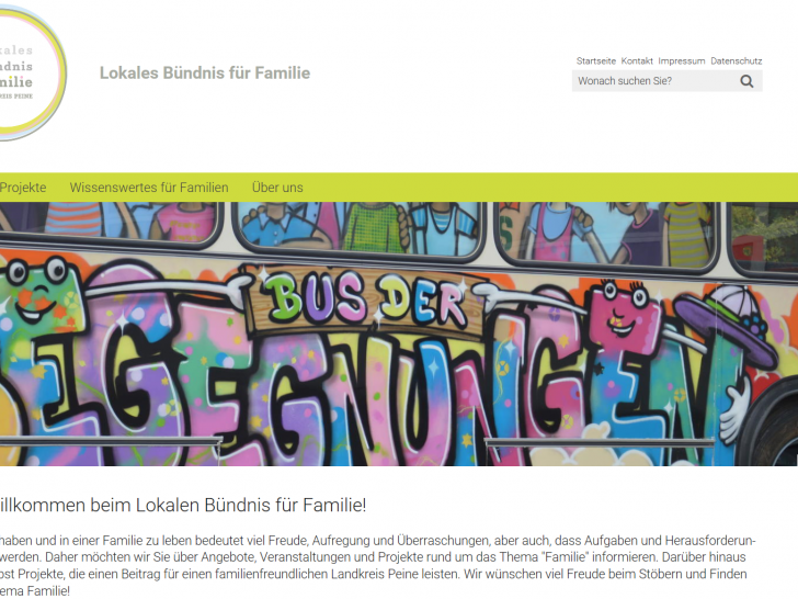 Das Lokale Bündnis für Familie im Landkreis Peine präsentiert sich auf einer neuen Homepage. Screenshot: Landkreis Peine 