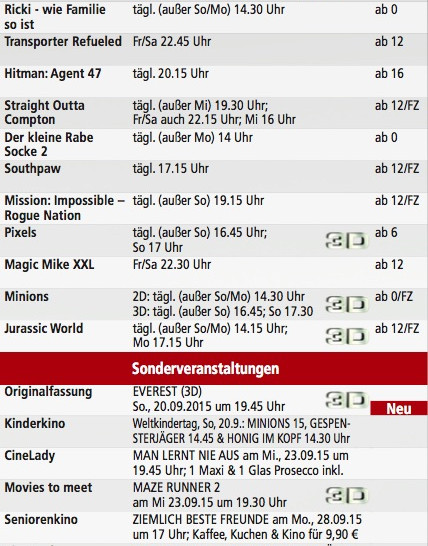 Kinoprogramm vom 17. bis 23. September. Foto: Screenshot