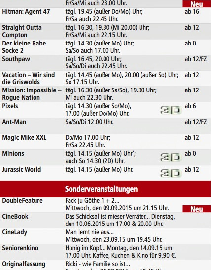 Kinoprogramm vom 3. bis 9. September. Foto: Privat