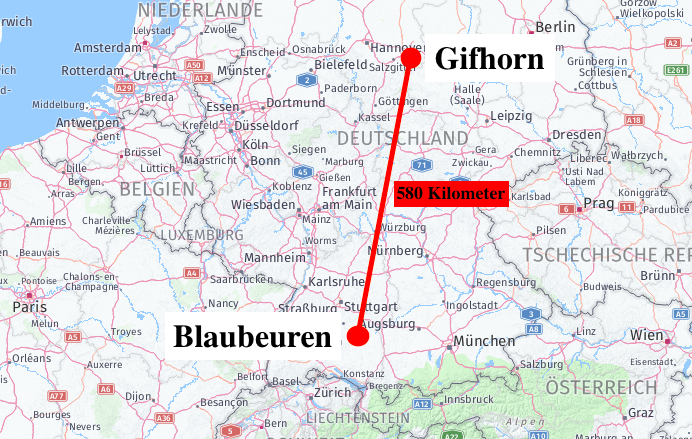 Zwischen Blaubeuren und Gifhorn liegen mit dem Auto rund 580 Kilometer. Foto: maps4news/Nick Wenkel