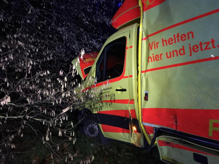 Der Rettungswagen kam vor einem Baum auf einer Wiese zum Stehen. Fotos: aktuell24/BM